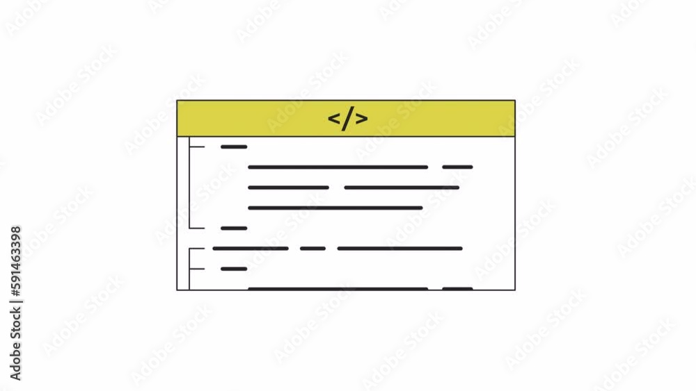 Fototapete Animated writing HTML script. Flat outline style icon 4K video footage for web design. Programming isolated colorful thin line element animation on white background with alpha channel transparency
