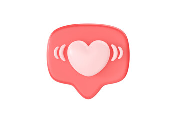 3d social media love heart bubble render icon - message red heart for ig blog, chat and network speech on mobile phone
