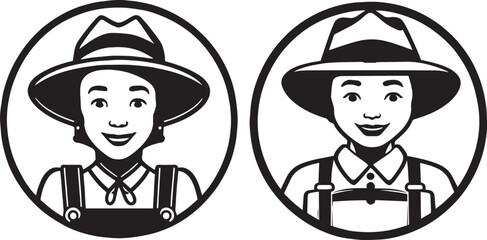 Farmer girl icon set, Agriculture logo, Vector illustration, SVG