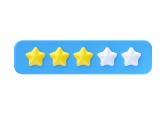 Review 3d render icon - 3 gold star customer satisfaction quality review, rate experience service cartoon illustration
