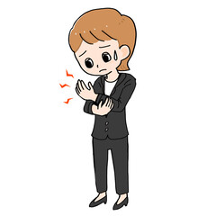 手の痛みに悩むスーツの女性のイラスト