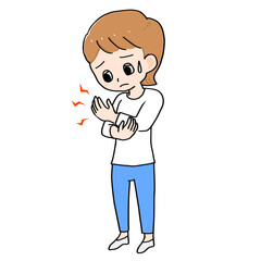 手の痛みに悩む女性のイラスト