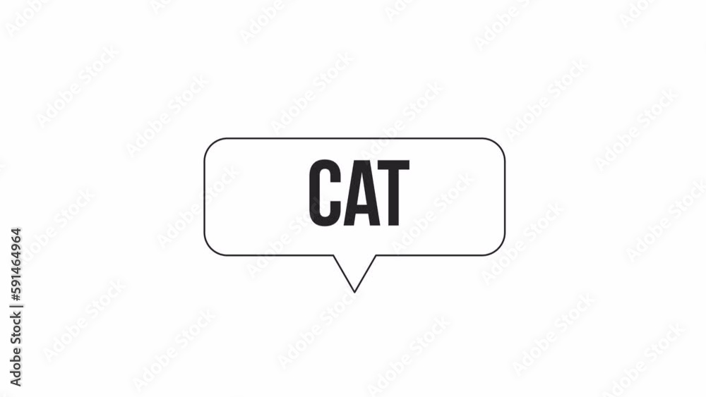 Poster animated bw pop up cat message. black white thin line icon with text 4k video footage for web design