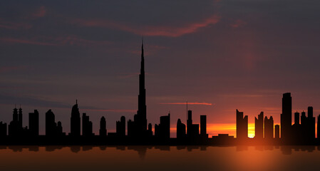 United Arab Emirates, Dubai skyline view at sunset. UAE celebration. National day, Flag day, Commemoration day, Martyrs day.