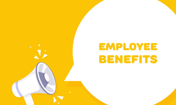 Employee benefits. Flat, yellow, employee benefits banner. Vector illustration.