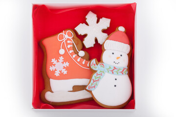 Set of gingerbread in a box on a white background