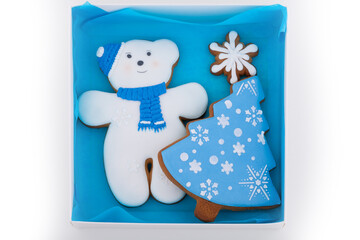 Set of gingerbread in a box on a white background