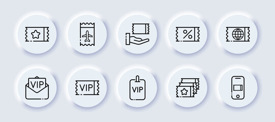 Tickets and passes. Line icon, black, ticket icons. vector icons.