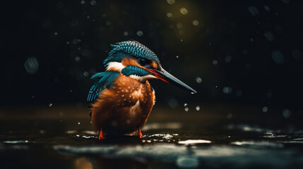Nature's Hunter: Beautiful Kingfisher Catching a Fish in Stunning Detail. Ai Generative.