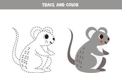Trace and color cartoon cute mouse. Worksheet for children.