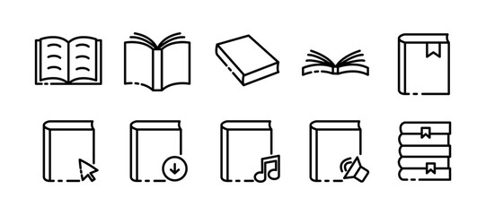 Literature. Line icon, black, different literature. Vector icons.