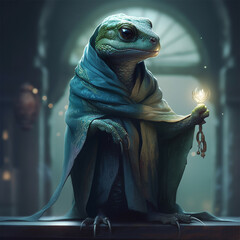 A lizard with a light in his hand Generative AI