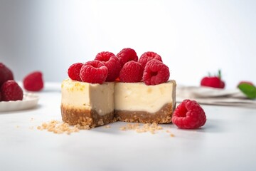  raspberry cheesecake with a golden crust and a fresh berry garnish