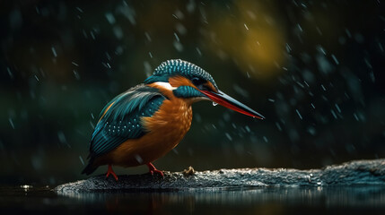 Nature's Perfect Predator: The Graceful Kingfisher Catching a Fish in the Wild. Ai Generative.