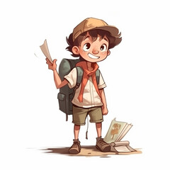 A boy with a backpack and a paper Generative AI