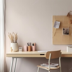 A desk with a cork board Generative AI