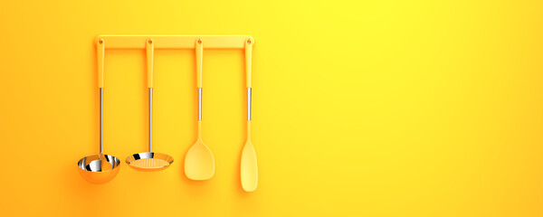 set of kitchen tools in front of background - 3D Illustration