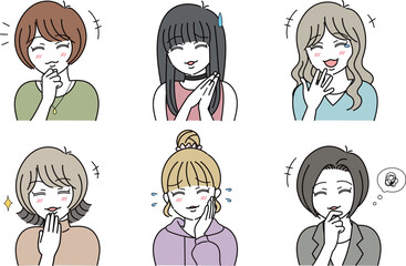 笑う若い女性たち　イラスト　セット 