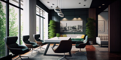 Contemporary and Professional: Interior Design of an Urban Company Building with a Formal Meeting Room or Boardroom, Perfect for Corporate Environments. Generative ai