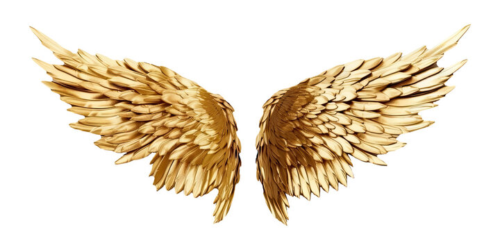 Golden wings isolated on transparent background - Generative AI