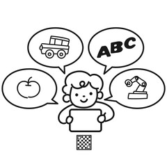 タブレットでQRコードを読み取る子供