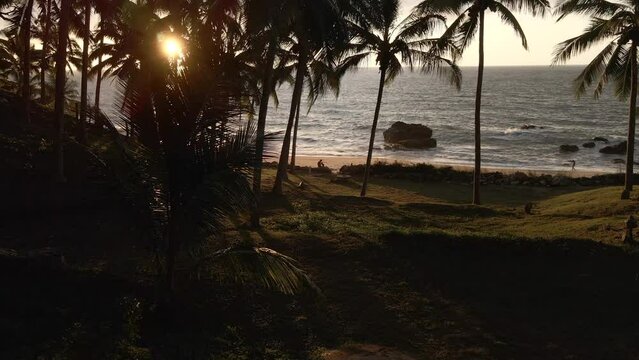 Breathtaking View Of Sunset On The Horizon At Mud Beach In San Pancho, Mexico. lower aerial 