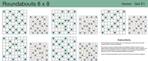 5 Roundabouts 8 x 8 Puzzles. A set of scalable puzzles for kids and adults, which are ready for web use or to be compiled into a standard or large print activity book.