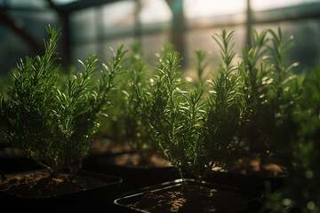 Obraz na płótnie Canvas Rosemary Thyme Growing in Greenhouse