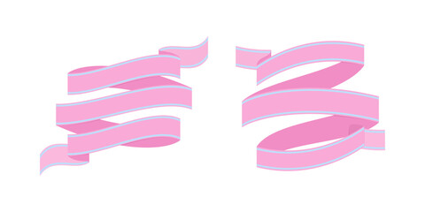 Dwie ręcznie rysowane różowe wstęgi z jasnym niebieskim akcentem. Etykieta, wstążka, baner, tag w prostym stylu. - obrazy, fototapety, plakaty