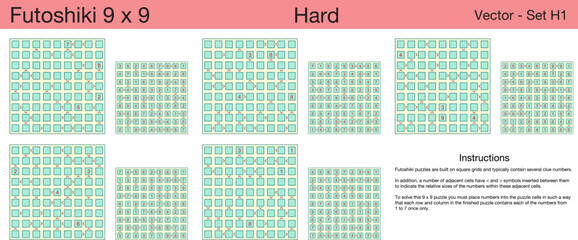 5 Hard Futoshik 9 x 9 Puzzles. A set of scalable puzzles for kids and adults, which are ready for web use or to be compiled into a standard or large print activity book.