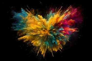 Colorful Explosion in Heart Shape - Abstract Wallpaper on Black Background by generative ai
