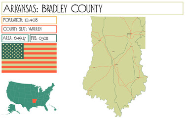 Large and detailed map of Bradley County in Arkansas, USA.