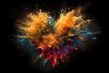 Colorful Explosion in Heart Shape - Abstract Wallpaper on Black Background by generative ai