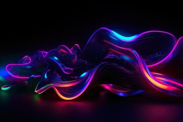 Curvy Neon Art in Ultraviolet Spectrum - Abstract Wallpaper on Black Background