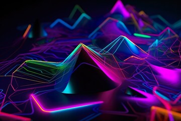 Pointy Neon Art in Ultraviolet Spectrum - Abstract Wallpaper on Black Background