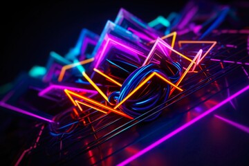 Pointy Neon Art in Ultraviolet Spectrum - Abstract Wallpaper on Black Background
