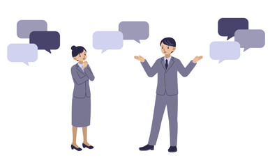 会話するスーツ姿の男女