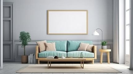 A living room filled with furniture and vase of plants on a table. Generative Ai