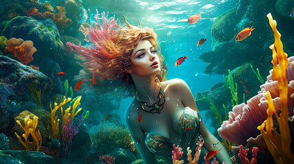 Obraz na płótnie Canvas Mermaid Underwater.