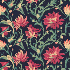 Fototapeta na wymiar Floral pattern. Seamless pattern with decorative flowers and plants. AI