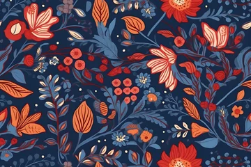 Wandaufkleber Floral pattern. Seamless pattern with decorative flowers and plants. AI © tynza