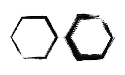 Hexagons frame design. Black vector of two hexagons. Vector hand drawn frame set. Vector black frame collection  