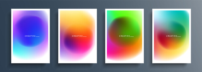 Set of blurred backgrounds with vibrant color gradient defocused round shapes. Abstract bright graphic templates collection for brochure covers, posters and flyers. Vector illustration.