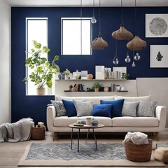 Cozy living room with minimalist plant, generative ai
