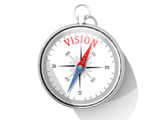 Vision word printed on compass isolated