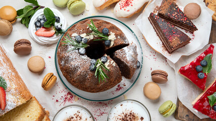 Variety of bundt cakes and sweets.