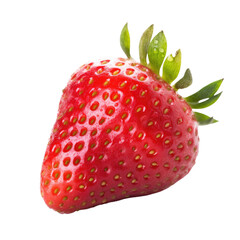 Single Strawberry with Leaf and Stem Isolated on trasparent background