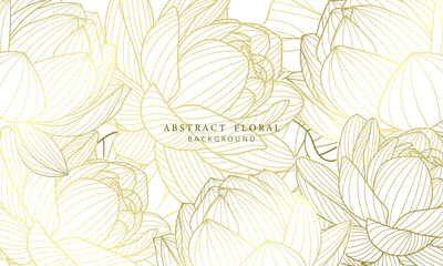 seamless background with golden line art lotus