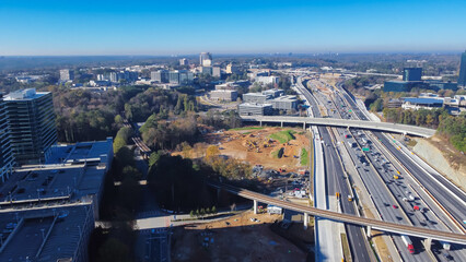 Rapid transit line rail system, elevated expressway along Perimeter Interstate 285 highway...