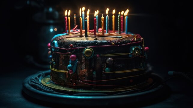 Scary cyberpunk Cakes with Candles , good for halloween birthdays or related themes